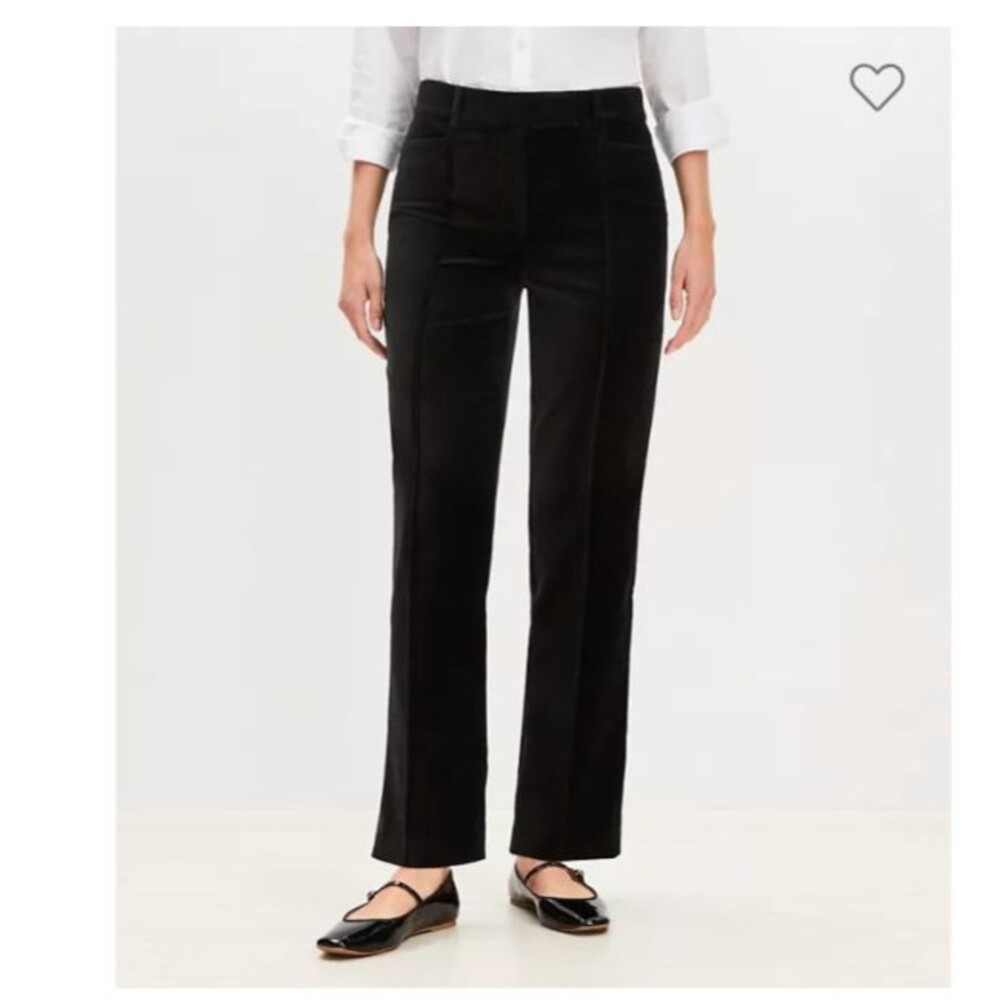 Loft Curvy Velvet Pintucked Straight Leg Pants-Size 12P-Black-Pockets-Party-NEW